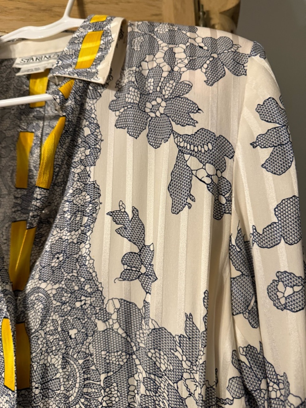 Starington Silk Vintage Button Down — Ivory, Blue, & Yellow Accents - Picture 3 of 7